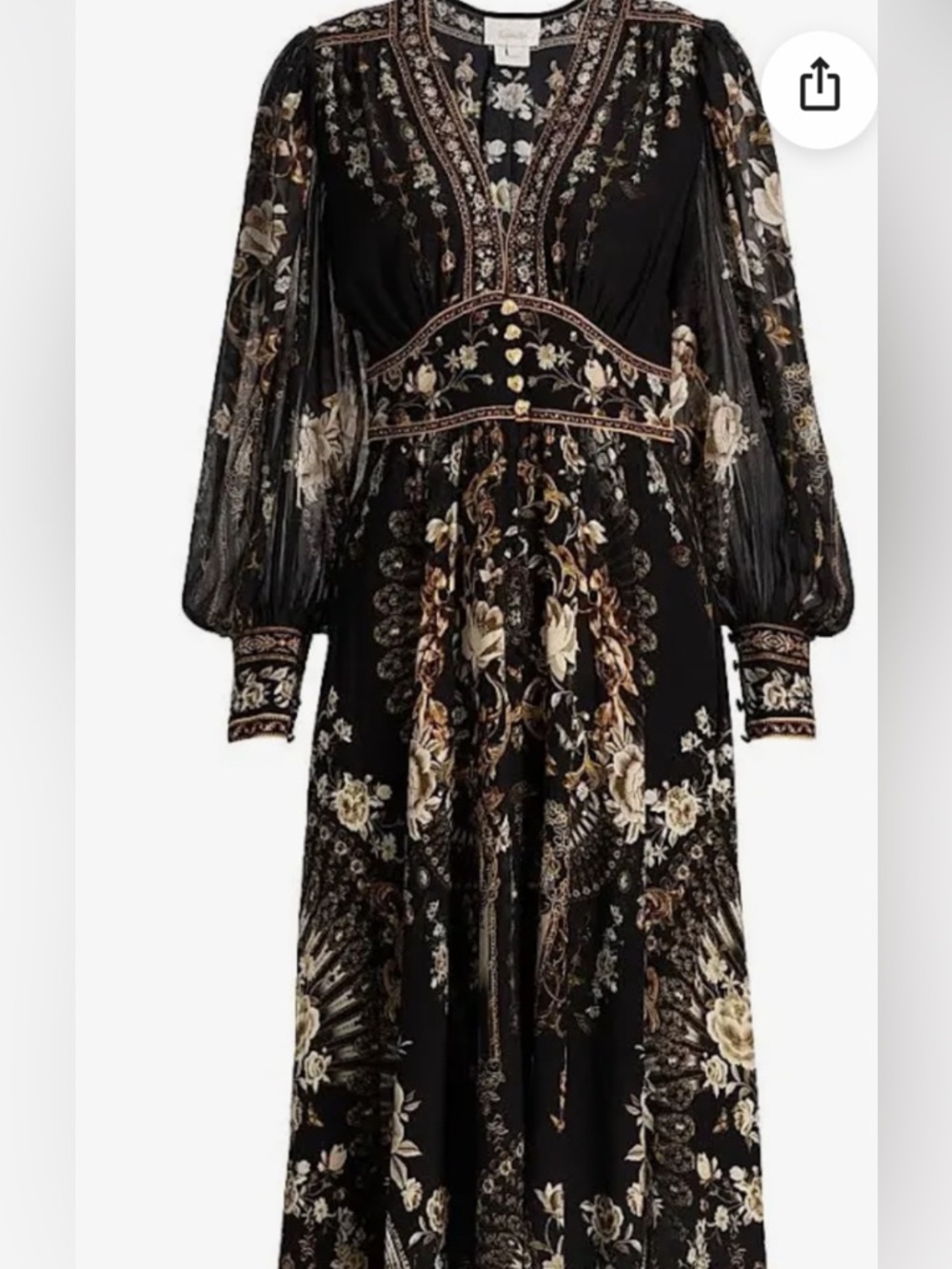 Camilla Black Floral Maxi Dress with Gold and Cream Details - Picture 3 of 3